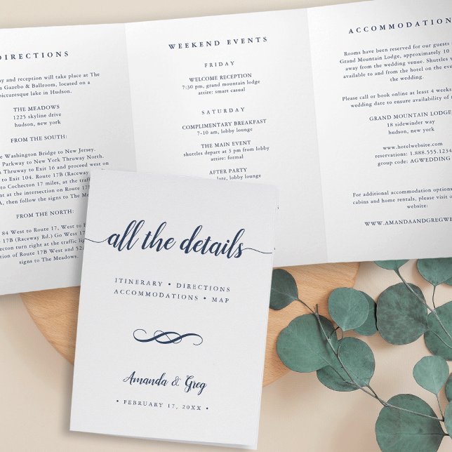 Invitation Trois Volets Détails de mariage simple et élégant (Créateur téléchargé)