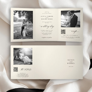 Invitation Trois Volets Détails de RSVP de code QR de photo minimale maria
