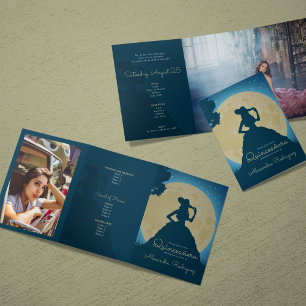 Invitation Trois Volets Deux Photo Charro Silhouette avec Moon Quinceanera
