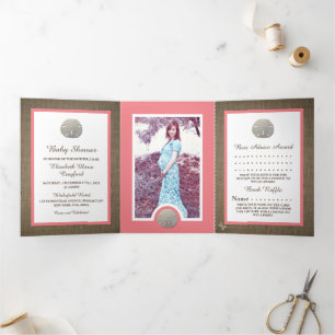 Invitation Trois Volets Dollars de sable & Burlap, Suite de Baby showers d