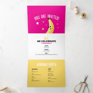 Invitation Trois Volets Drôles de faveurs de fête à la banane rétro éditab