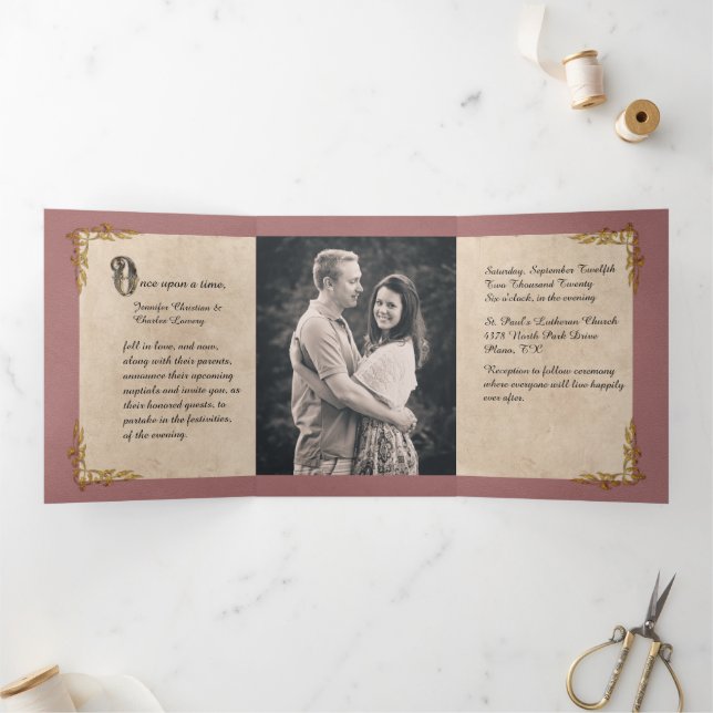 Invitation Trois Volets Dusty Rose FairyTale Mariage Photo (Intérieur)