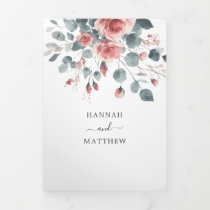 Invitation Trois Volets Dusty Rose rose Floral Elégant Mariage aquarelle