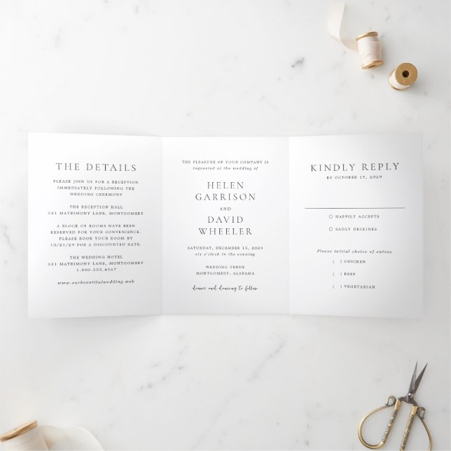 Invitation Trois Volets Elegant Black and White Classic Wedding (Intérieur)