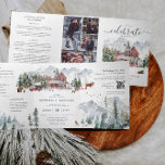 Invitation Trois Volets Élégant Chalet de ski de montagne d'hiver Mariage<br><div class="desc">Pour ceux qui aiment l'idée de monter un télésiège le jour de leur mariage! Les stations de ski mariages sont un endroit si épique pour se marier ! Si vous prenez une télécabine ou un téléski pour vous rendre à votre lieu de résidence mariage, vous apprécierez cette invitation illustrée d’aquarelle....</div>