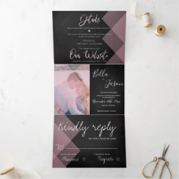 Invitation Trois Volets Élégant Chalkboard Pastel Multi-Photo Mariage