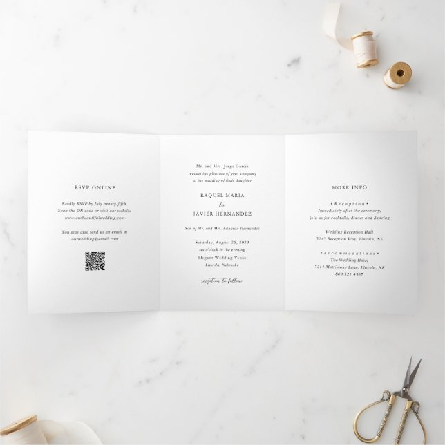 Invitation Trois Volets Élégant code QR mariage classique (Intérieur)