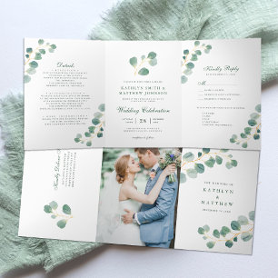 Invitation Trois Volets Elégant Eucalyptus Verdure Mariage aquarelle
