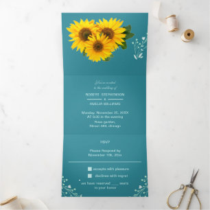 Invitation Trois Volets Élégant Mariage Customisé tournesol