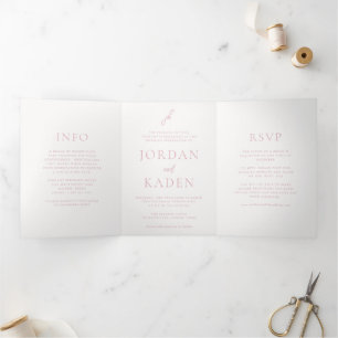 Invitation Trois Volets Élégant Mariage de monogramme rose