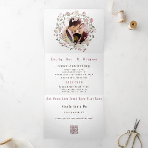 Invitation Trois Volets Élégant Mariage Floral Rose Pâle Pivoine