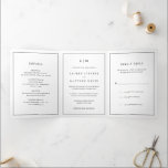 Invitation Trois Volets Elegant Modern Monogram Simple Wedding<br><div class="desc">Simple tout in one wedding Invite plate with rsvp card and enclosure card attached, making this suite convenient and budget friendly. The Wedding Objets a modern yet elegant design with your two letter monogram at the top and your details surrounded by a thin border. Tout texte est en noir, over...</div>