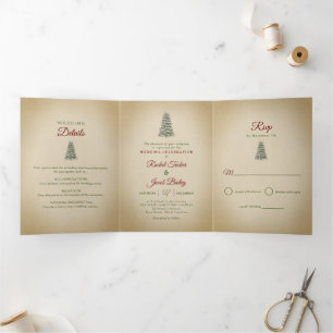 Invitation Trois Volets Élégant Noël Arbre Mariage d'hiver