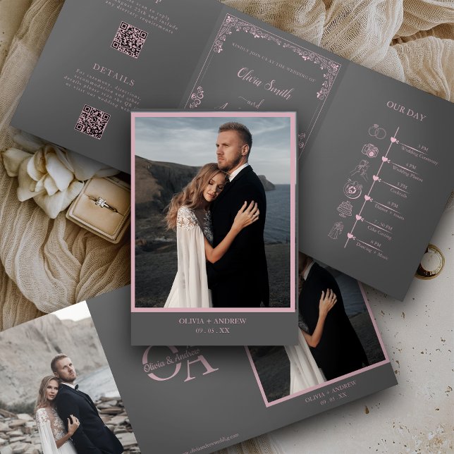 Invitation Trois Volets Elegant Photo QR code All in one RSVP wedding (Créateur téléchargé)