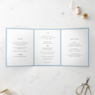 Invitation Trois Volets Élégant Poudre bleu Monogramme Mariage moderne