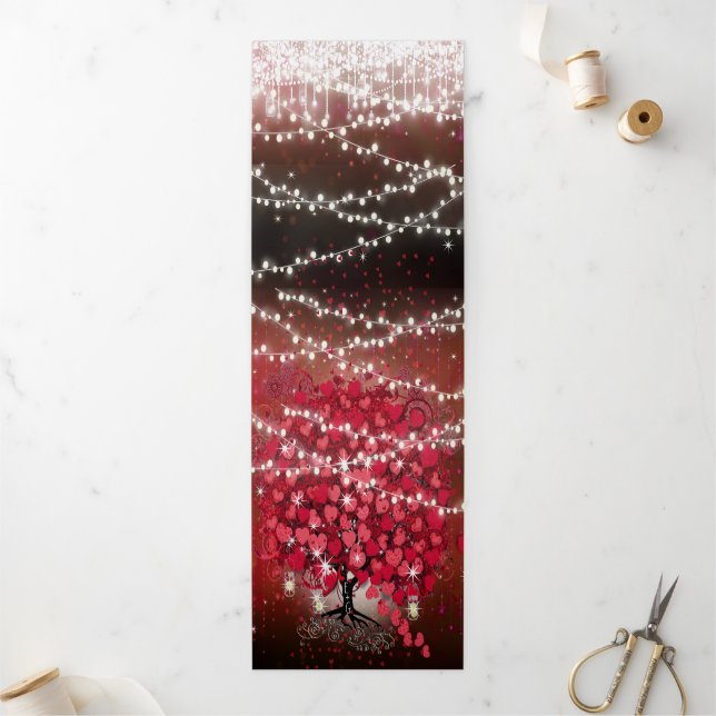 Invitation Trois Volets Élégant rose rouge sur le Mariage de feuille de co (Extérieur)