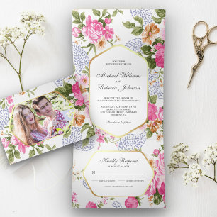 Invitation Trois Volets Elegant Roses Roses Jardin Botanique 3 en 1 Mariag