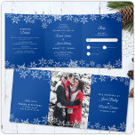 Invitation Trois Volets Élégant Snowflakes Deep Blue Winter Wedding<br><div class="desc">Ce design tout-en-un mariage est doté d'une élégante bordure en flocons de neige. Cliquez sur le bouton personnaliser pour plus de flexibilité dans la modification du texte. Des variantes de cette conception, différents types de papier, ainsi que des produits de coordination sont disponibles dans notre boutique, zazzle.com/store/doodlelulu. Contactez-nous si vous...</div>