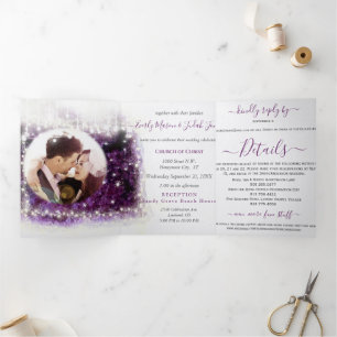 Invitation Trois Volets Élégant Triptyque de Mariage en Cristal de Géode d