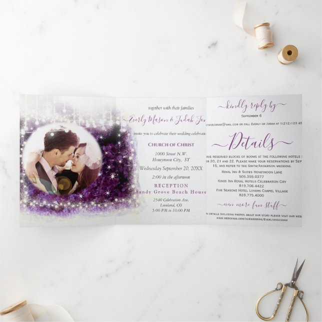 Invitation Trois Volets Élégant Triptyque de Mariage en Cristal de Géode d (Intérieur)