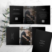 Elégante photo mariage noir RSVP détails code QR