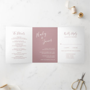 Invitation Trois Volets Elégante Photo moderne Dusty Rose Mariage rose