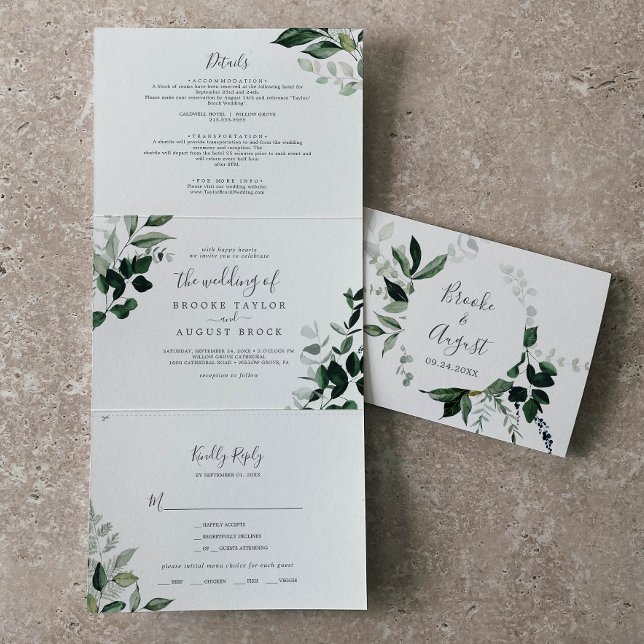 Invitation Trois Volets Emerald Greenery Photo Mariage All In One (Créateur téléchargé)