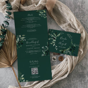 Invitation Trois Volets Émeraude   Photo verte Mariage de code QR