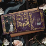 Invitation Trois Volets Enregistrer le code QR du Mariage de l'épée médiév<br><div class="desc">Annoncez votre mariage en style avec cette invitation tricotée de cet imaginaire médiéval ! Cet invitation présente une épée d'or majestueuse et des fleurs, avec une photo spéciale du couple contre un arrière - plan aubergine, le parfait mélange de romantisme et d'aventure. REMARQUE : Cette conception ne comporte PAS de...</div>