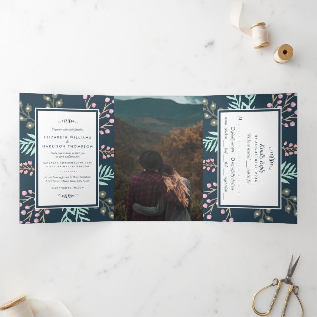 Invitation Trois Volets Ensemble de mariage aux baies botaniques fantaisis (Intérieur)