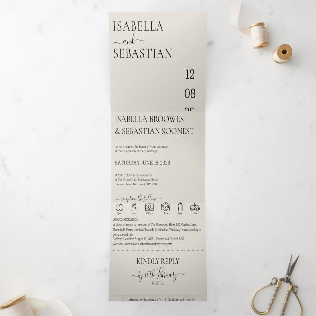 Invitation Trois Volets Ensemble de mariage crème tout-en-un (Intérieur)