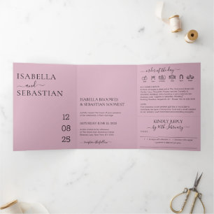 Invitation Trois Volets Ensemble de mariage rose blush répondre s'il vous 