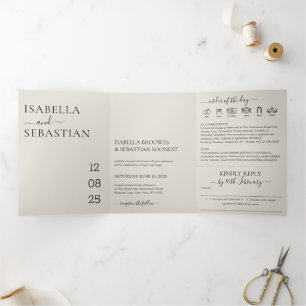 Invitation Trois Volets Ensemble tout-en-un Crème de Mariage répondez s'il