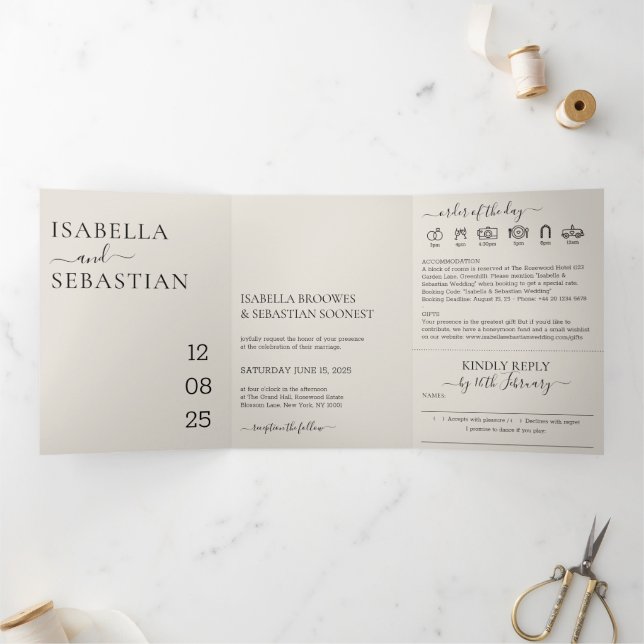 Invitation Trois Volets Ensemble tout-en-un Crème de Mariage répondez s'il (Intérieur)