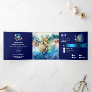 Invitation Trois Volets Equestre corail récif île mer littoral chic