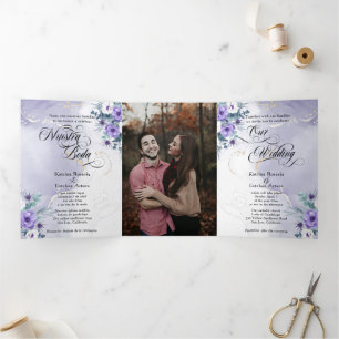 Invitation Trois Volets Espagnol Anglais Flores Moradas Fleurs pourpres Tr