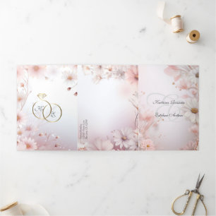 Invitation Trois Volets Español Français Rose Daisies Margaritas Rosas