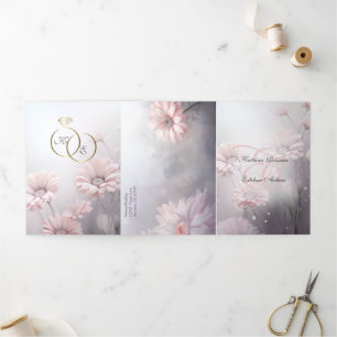 Invitation Trois Volets Español Français Rose Daisies Margaritas Rosas