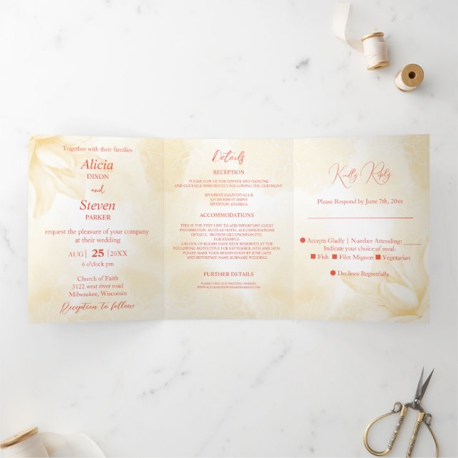 Invitation Trois Volets Ethereal Magnolia, Mariage (Intérieur)
