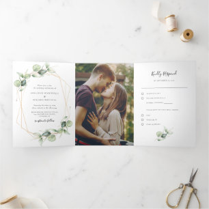 Invitation Trois Volets Eucalyptus Aquarelle photo Mariage tout en un