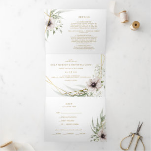 Invitation Trois Volets Eucalyptus Gold Mariage géométrique tout en un