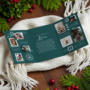 Invitation Trois Volets Examen de l'année Photos de famille Postage Timbre