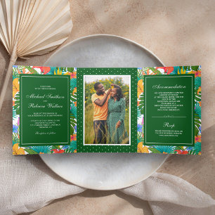 Invitation Trois Volets Exotique Tropical Colorful Garden Mariage photo