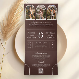 Invitation Trois Volets Fairepart de mariage code QR photo d'arch minimal
