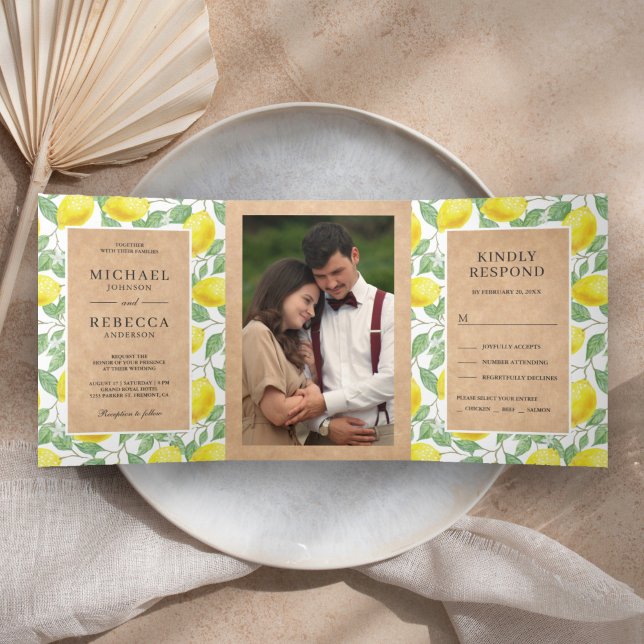 Invitation Trois Volets Fairepart de mariage Kraft avec verdure de verger  (Créateur téléchargé)