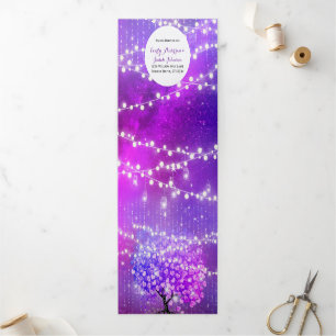 Invitation Trois Volets Fairy Lights Élégant Plum rose Mariage de feuille 