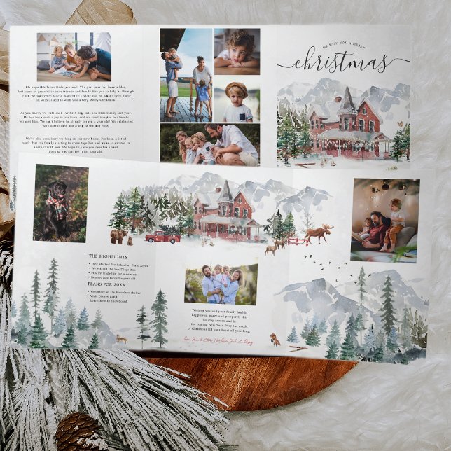 Invitation Trois Volets Ferme rustique d'hiver | 8 Photo Noël (Créateur téléchargé)