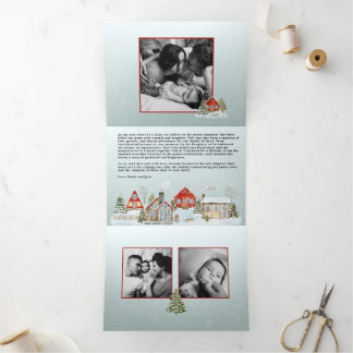 Invitation Trois Volets Festive Houses Trifold Christmas Holiday Card
