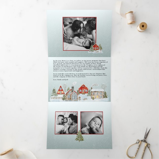 Invitation Trois Volets Festive Houses Trifold Christmas Holiday Card (Intérieur)