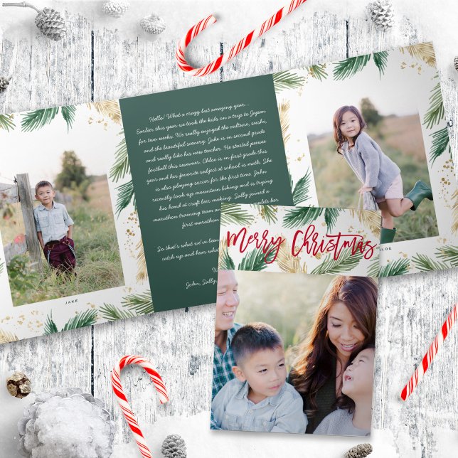 Invitation Trois Volets Festive Verdure or Noël photo pliée carte (Créateur téléchargé)